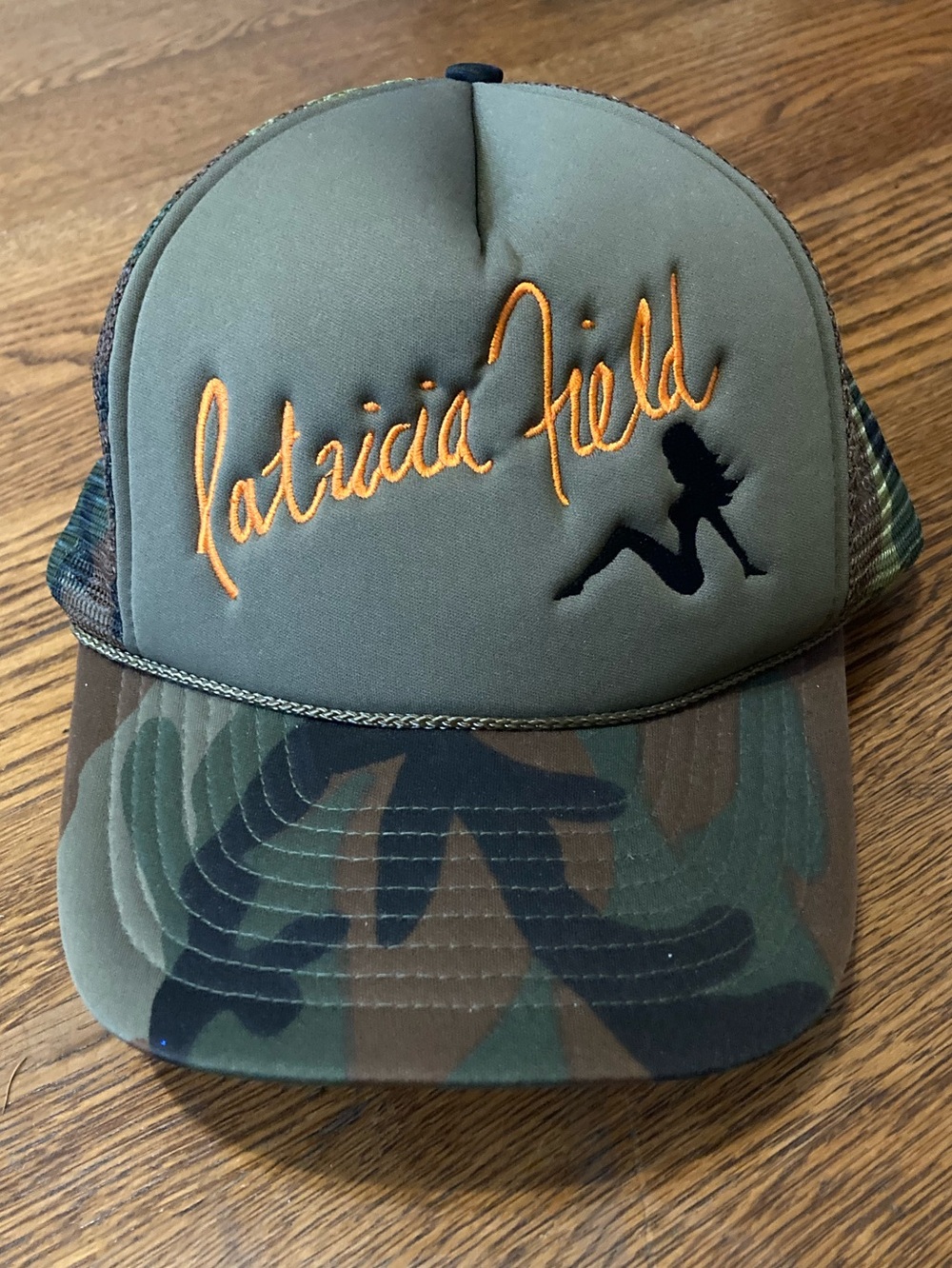 Patricia Field designer embroidery camo trucker hat
